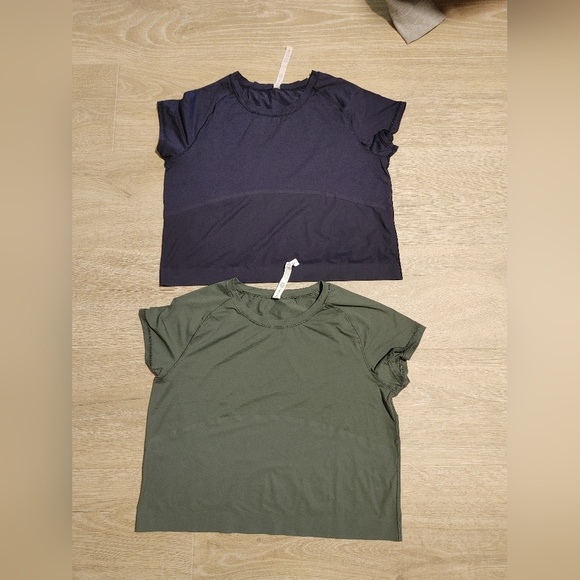 Lululemon Womens Final Lap Short Sleeve Olive Green and Navy Act - Picture 1 of 7